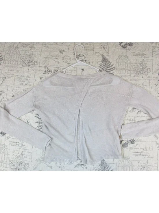 EUC Alice + Olivia gray long sleeve 100% line lightweight open back Sweater SZ S - Picture 5 of 5